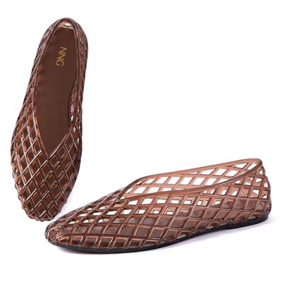 Noctivelle Women's Jelly Mesh Ballet Flat Sandals, Cocoa, Size 6