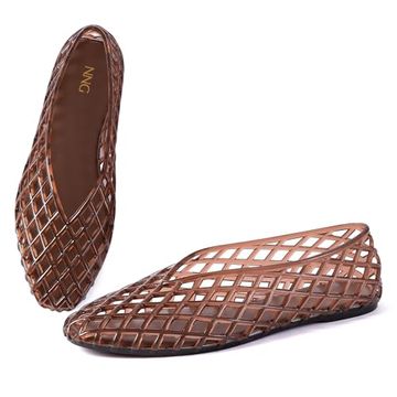 Noctivelle Women's Jelly Mesh Ballet Flat Sandals, Cocoa, Size 6