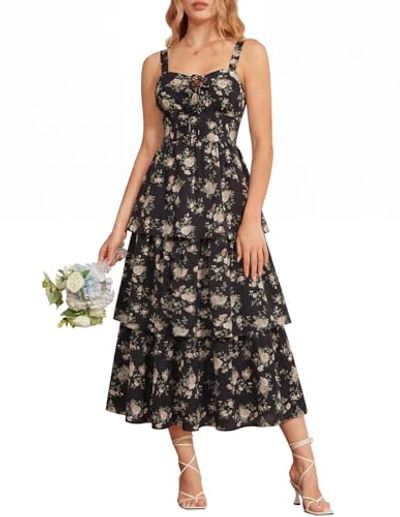 Scarlet Darkness Floral Tiered Maxi Sundress