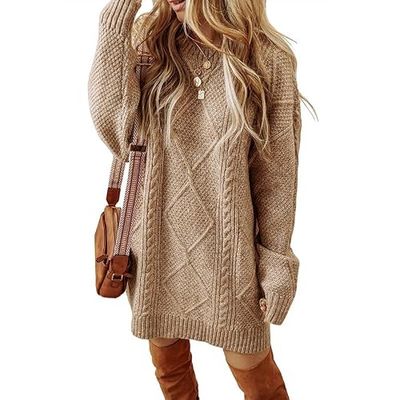 DEPENSL Loose Cable Knit Sweater Dress