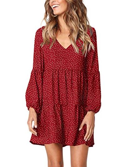 Amoretu Polka Dot V-Neck Swing Tunic Dress