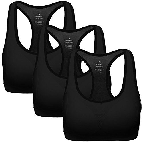 Mirity Racerback Sports Bra, Black 3-Pack