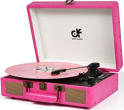 DANFI AUDIO Vintage Bluetooth Suitcase Record Player, Pink