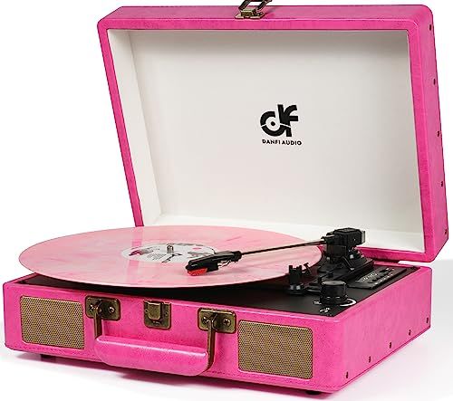 DANFI AUDIO Vintage Bluetooth Suitcase Record Player, Pink
