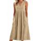 WPPGONE Sleeveless Linen V-Neck Maxi Dress w/ Pockets