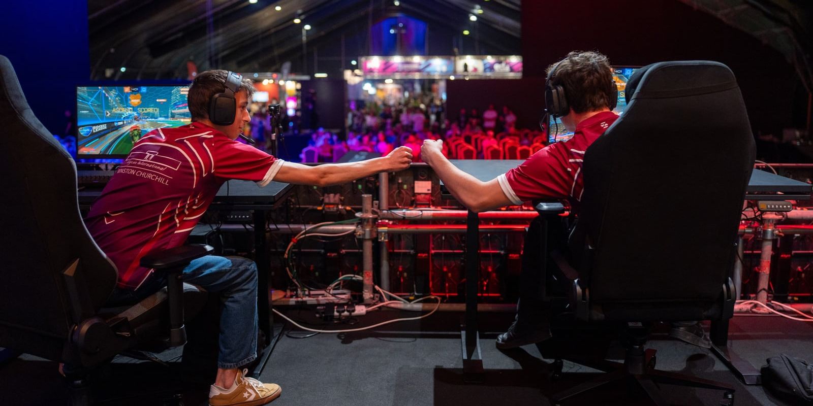 Students competing in a school esports tournament