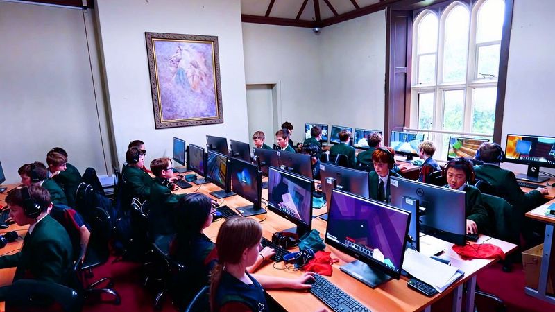 Scarisbrick Hall School pupils playing Minecraft in the school computer room
