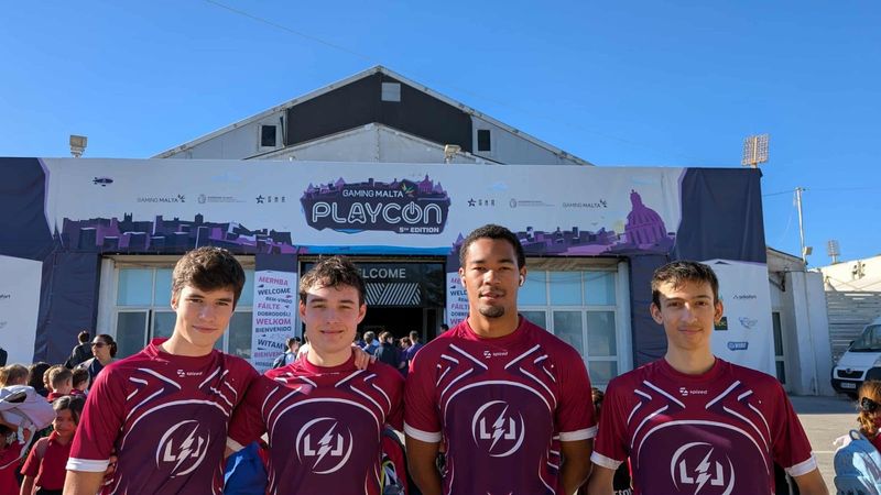 The Lycée International de Londres Rocket League team outside PlayCon in Malta
