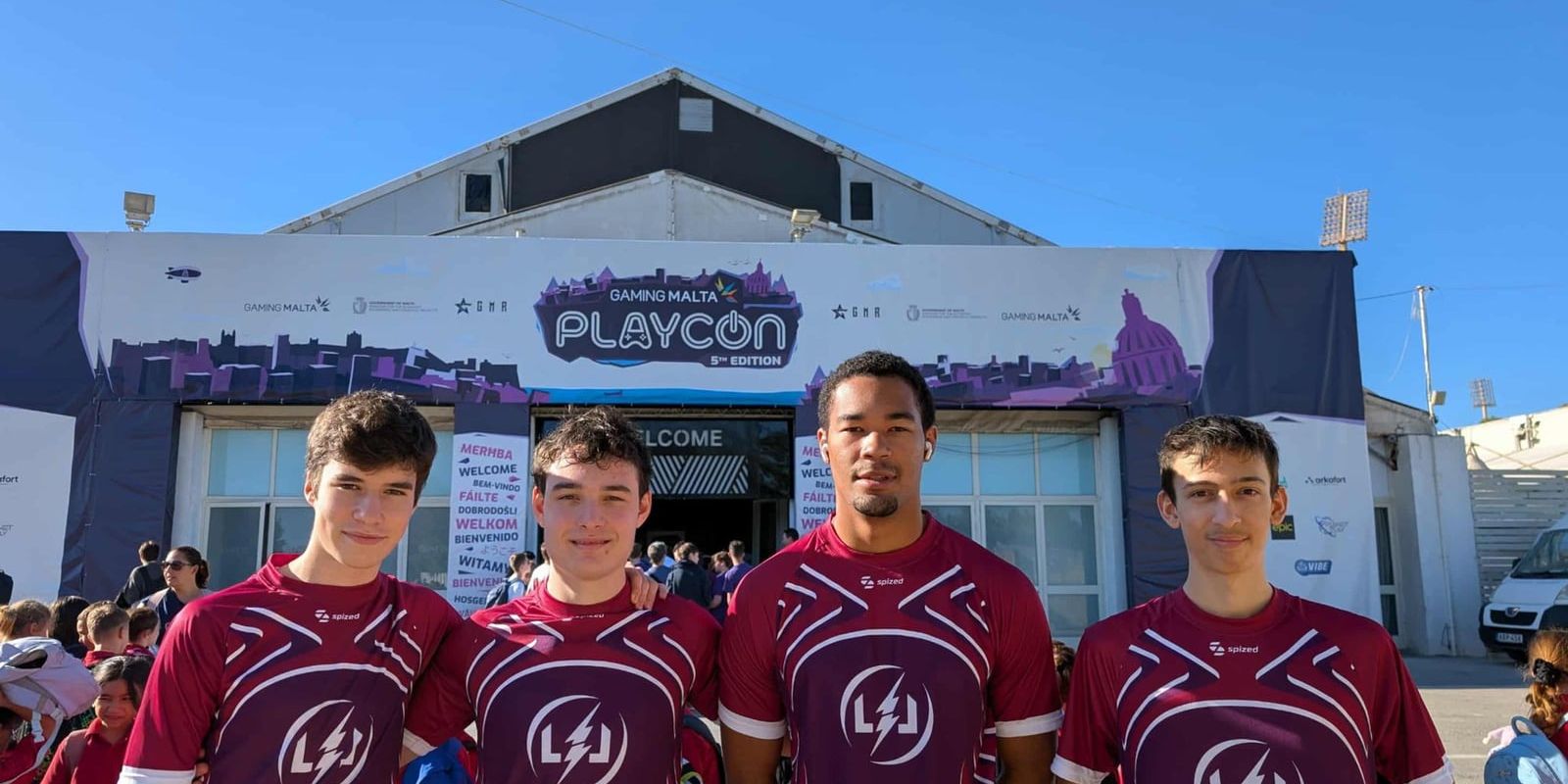 The Lycée International de Londres Rocket League team outside PlayCon in Malta