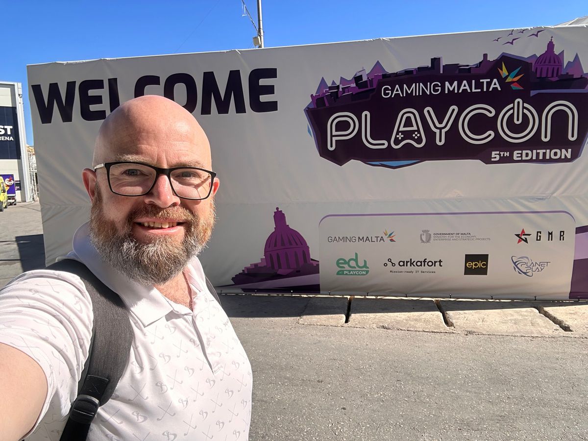 David Higginson at the entrance to Gaming Malta's PLAYCON