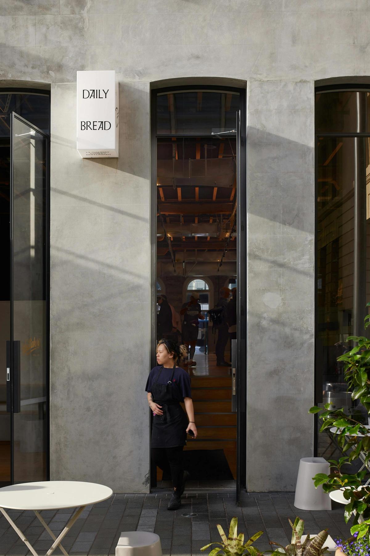 Daily Bread Britomart shopfront entrance at the Kronfeld Building on Galway Street, Auckland, with restored heritage façade and signage