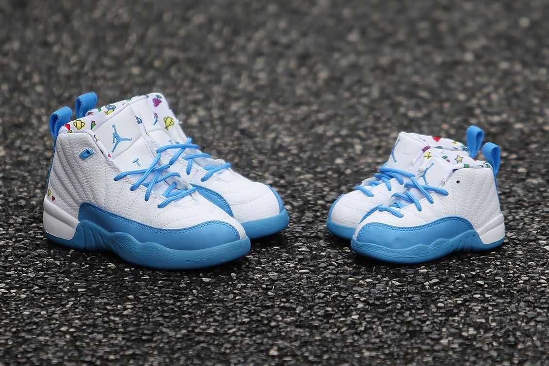 Baby blue and top white jordans 12