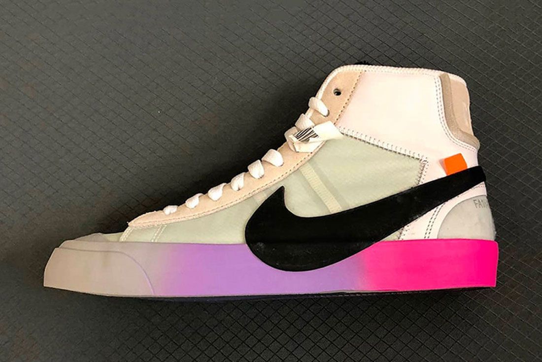 pink nikes with rainbow bottom