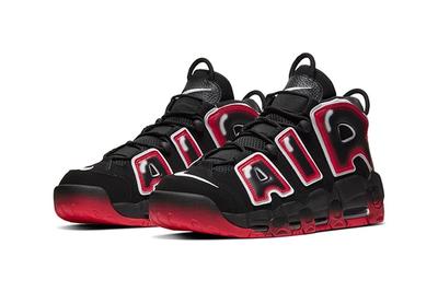 Nike Air More Uptempo Black Red Front Angle