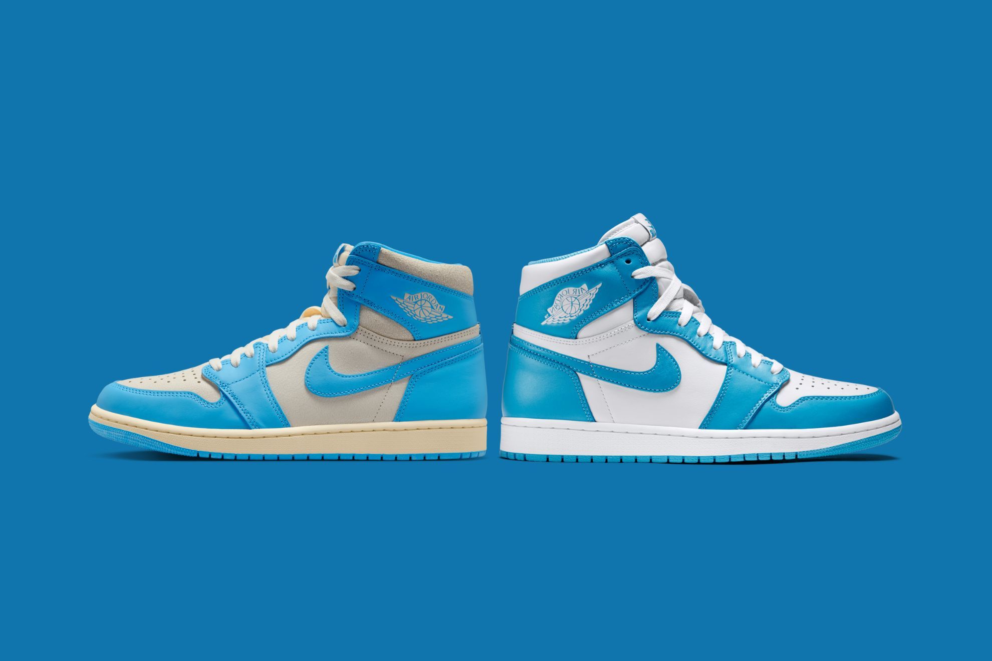 Hinh anh 2: Hinh anh so sanh Air Jordan 1 UNC 2015 va 2025 Reimagined