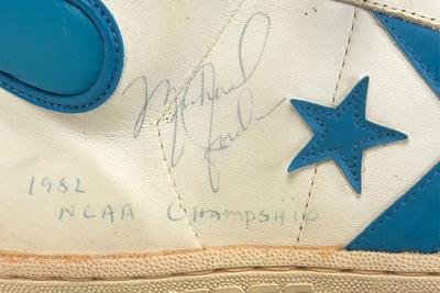 1981 82 Michael Jordan Signed Inscribed Pair Of North Carolina Tar Heel Game Worn Shoes From Freshman Ncaa Championship Season 1