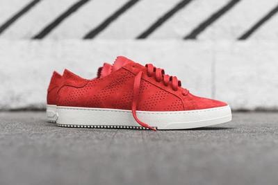 Off White Perforated Striped Sneaker Red 2