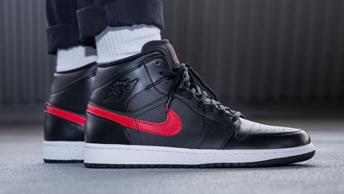 jordan 1 mid red and black shiny