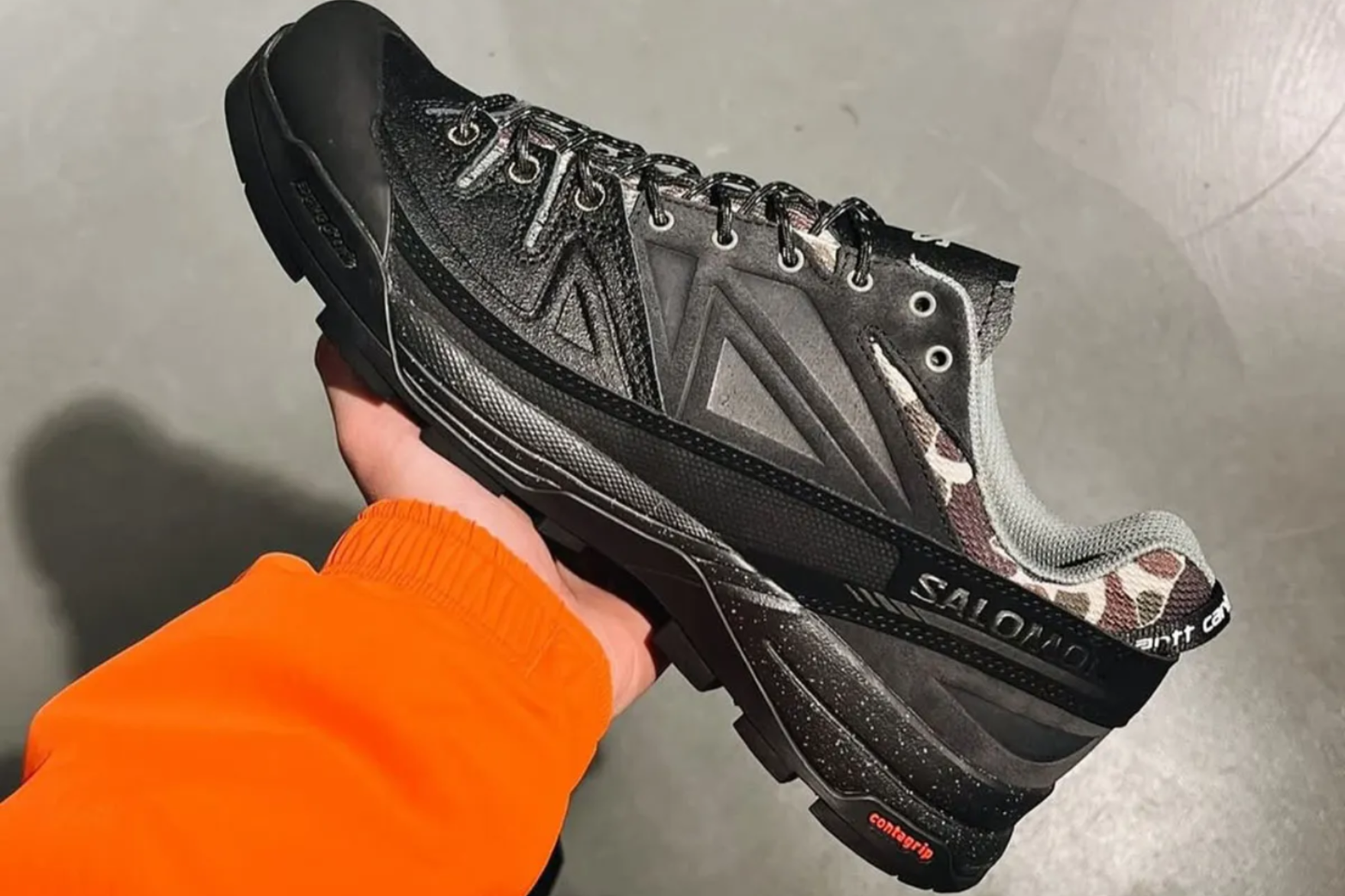 carhartt wip x salomon x-alp in-hand shot