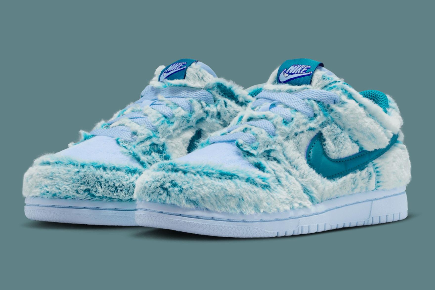 Fuzzy light blue kids sneakers by Nike