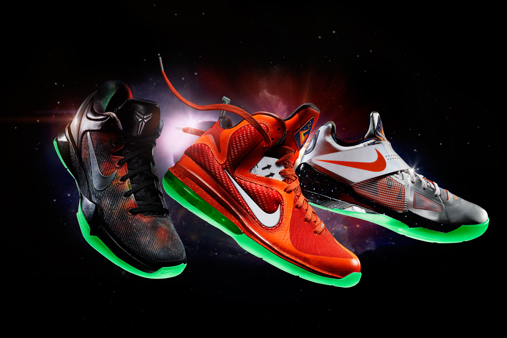 nike galaxy pack feat 2 images against space-style background