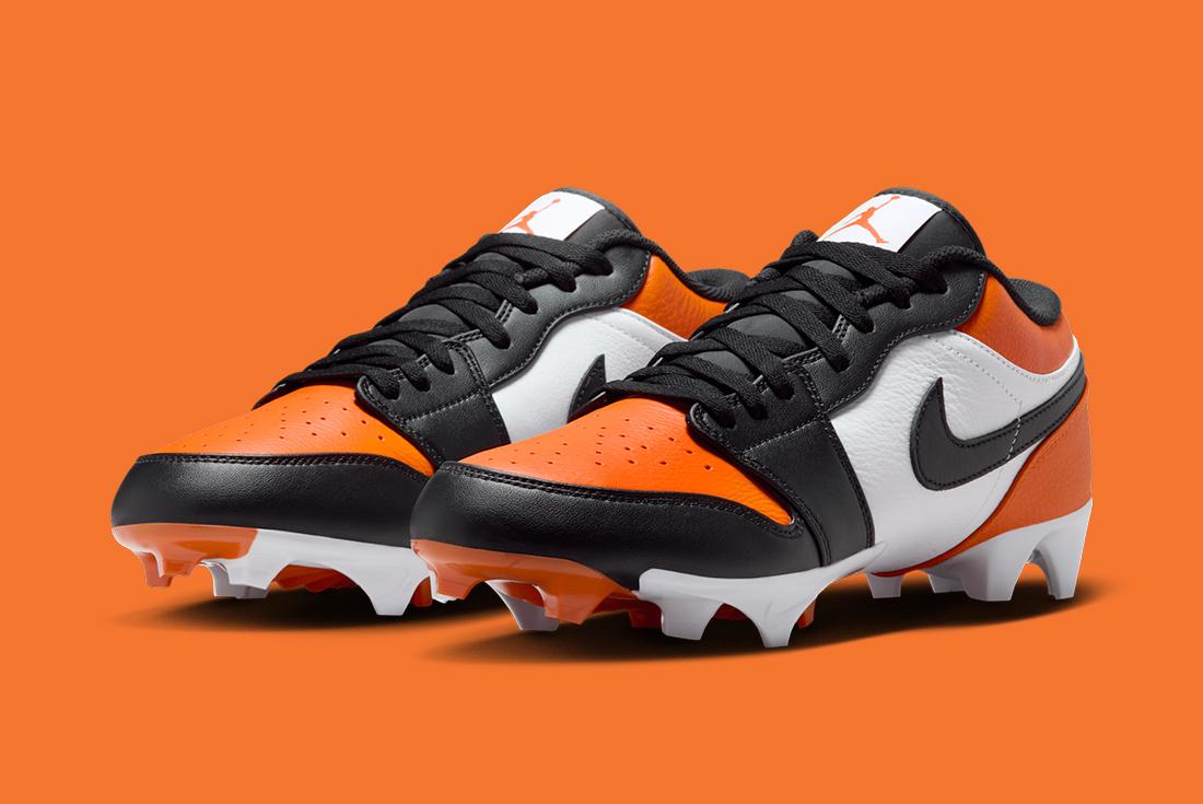 air jordan 1 shattered backboard cleat orange background