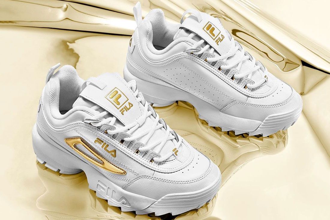 fila disruptor white and gold