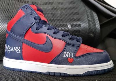 Supreme x Nike SB Dunk High By Any Means Red and navy leak