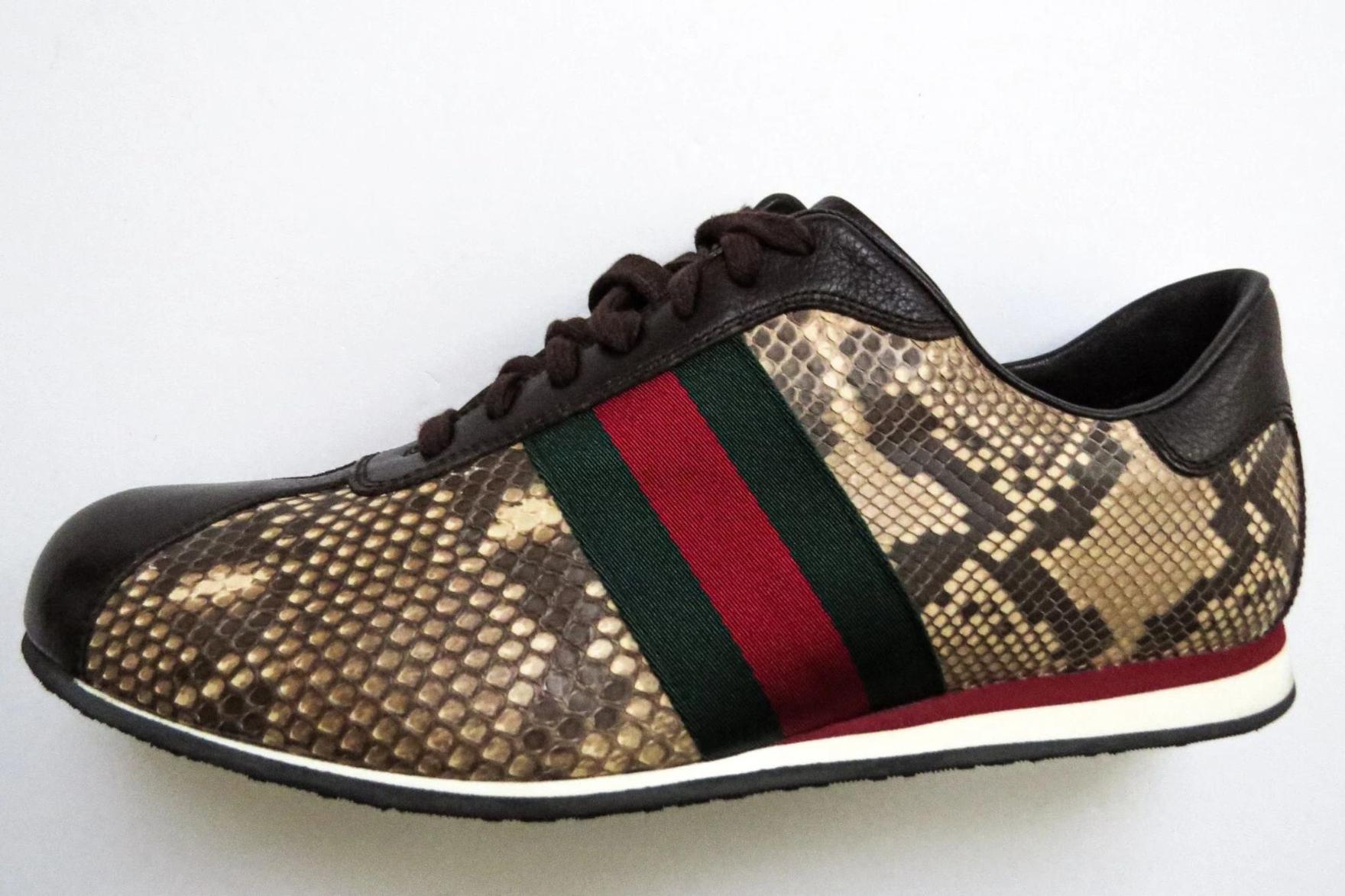 Snakeskin print sneaker on a white surface