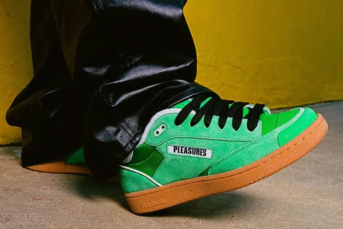 Green PLEASURES x Reebok sneakers weed shoes on-foot