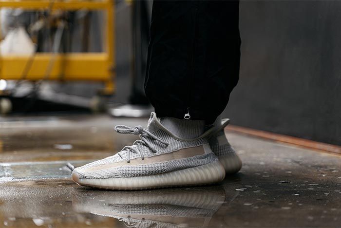 Adidas Yeezy Boost 350 V2 Reflective Lundmark On Foot Angled Lateral Side Shot