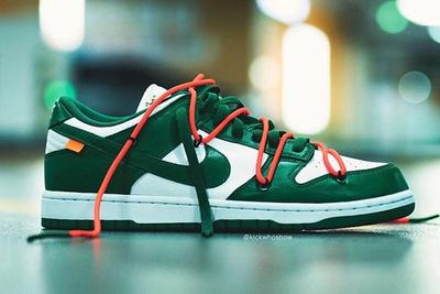Off White Nike Dunk Low Pine Green Ct0856 100 On Foot Shot2