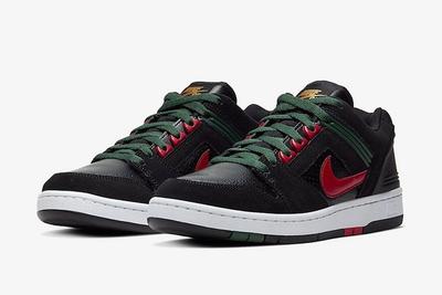 Nike Sb Air Force 2 Low Black Deep Forest Gym Red Ao0300 002 Front Angle