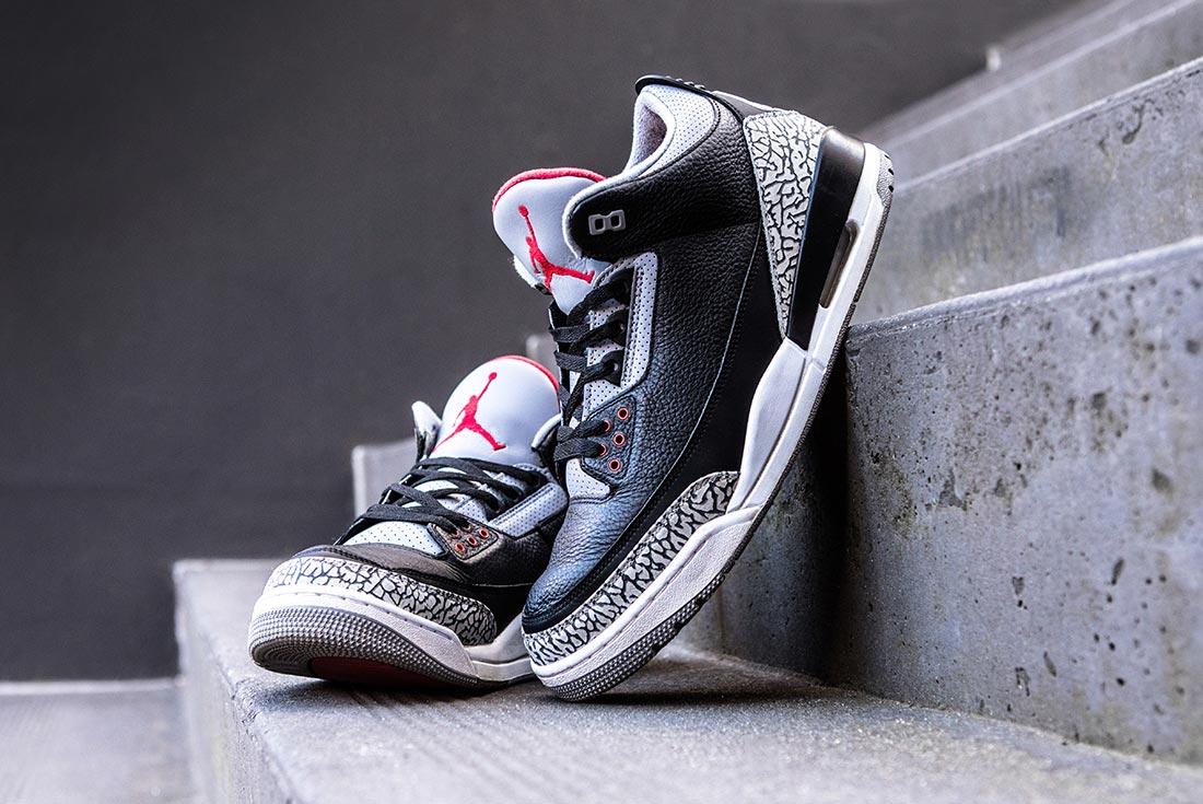 Air Jordan 3 Black Cement Side Toe Box Shot