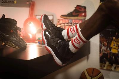 Afew Air Jordan 11 Bred Sway Knight On Foot Socks Table