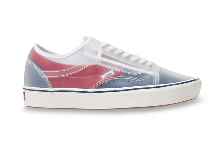 Vans Slip Skool Checkerboard Canvas Slip On Old Skool Hybrid Navy Red Lateral Side Shot