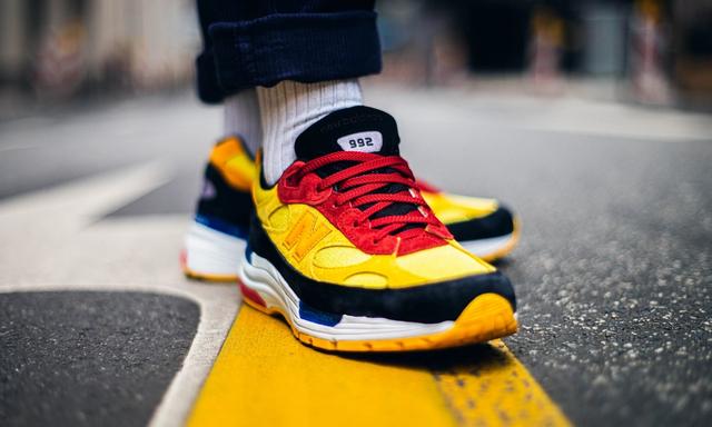 new balance 992 burgundy yellow