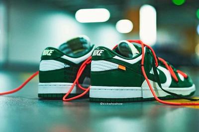 Off White Nike Dunk Low Pine Green Ct0856 100 On Foot Shot3