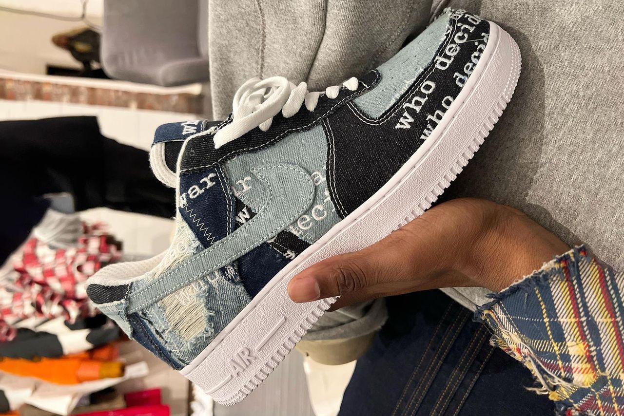 WHO DECIDES WAR and Nike Stitch Up a Denim-Decked Air Force 1 Colab ...
