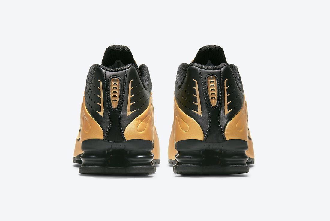 nike shox r4 black gold heels