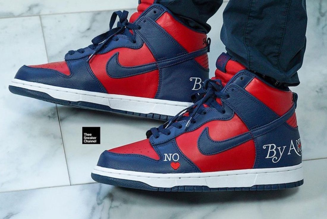 On-Foot Look: Supreme x Nike SB Dunk High 'By Any Means' in Navy