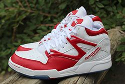 white and red reebok pumps