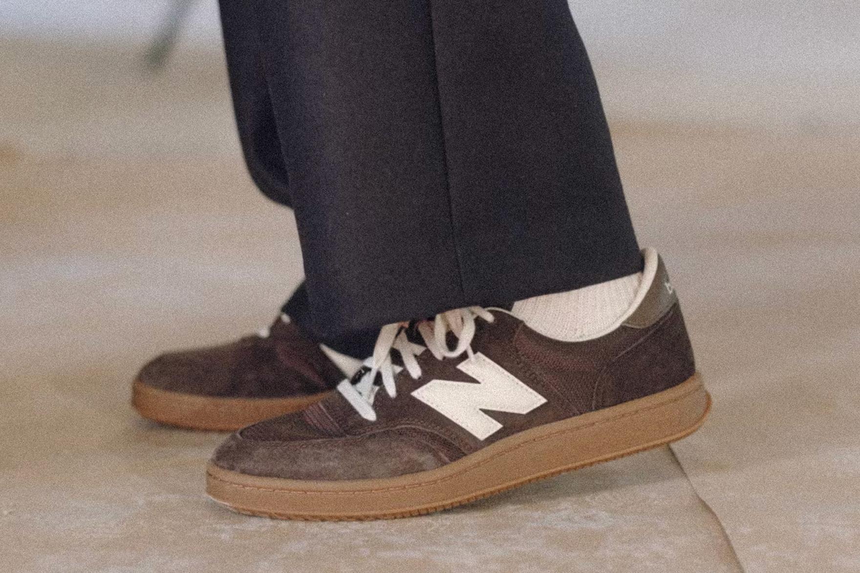 New Balance x AURALEE T500 'Brown' sneaker on-foot