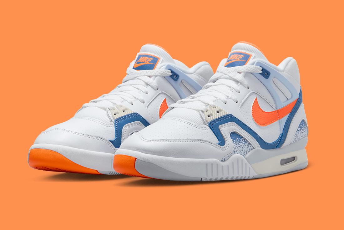Nike Air Tech Challenge 2 sneakers on light orange background