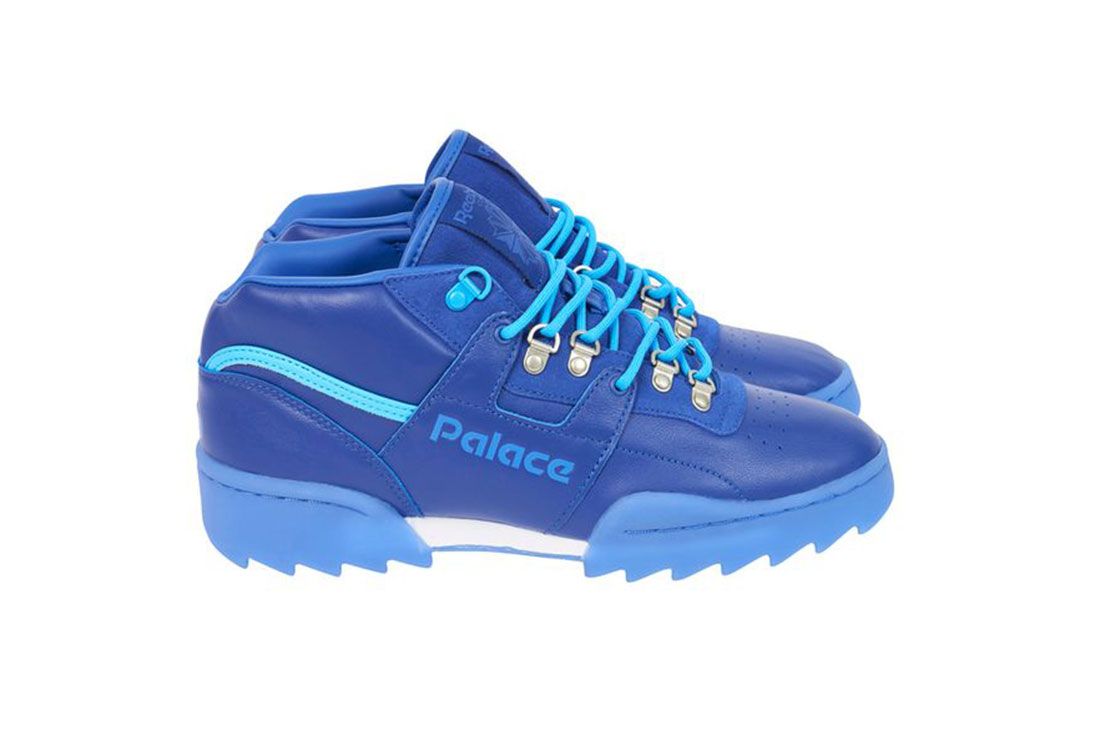 Palace Reebok Classic Workout Mid Ripple Sole Blue Lateral Side Shot