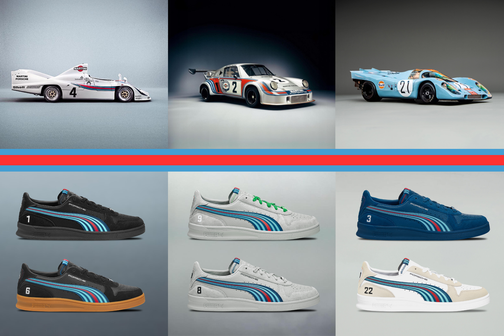 PUMA, Porsche and MARTINI RACING grid
