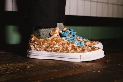Golf Le Fleur Converse All Star Quilted Brown On Feet Standing Right Side View