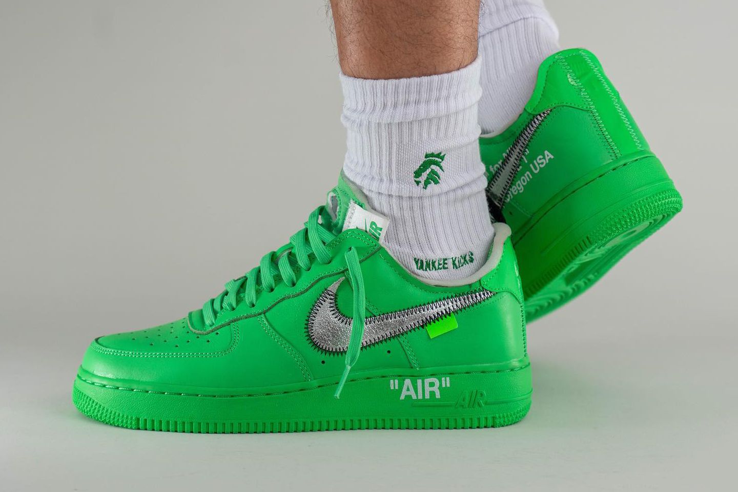 On-Foot Look at the Off-White x Nike Air Force 1 'Light Green Spark' -  Sneaker Freaker