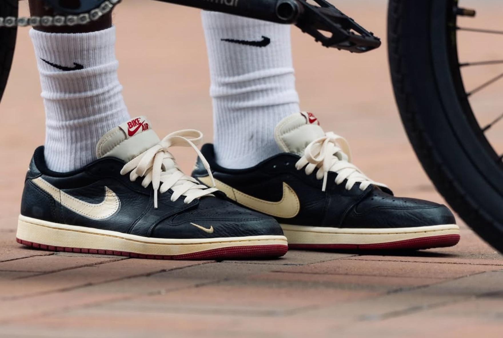 nigel sylvester air jordan 1 low worn on foot while BMXing