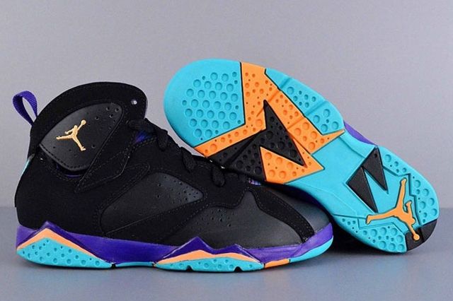 black purple and teal jordans